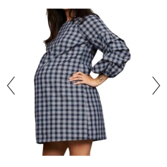 JOA Just One Answer Blue and white plaid maternity dress - Picture 2 of 9